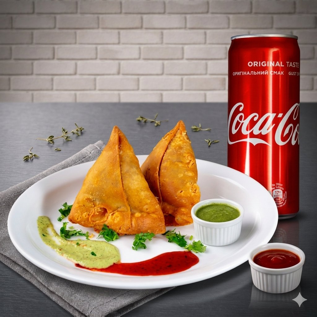 Samosas with drink