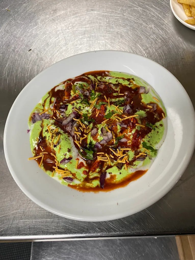 Dahi chaat with chutneys and sev at Mehfil Curry & Kebab