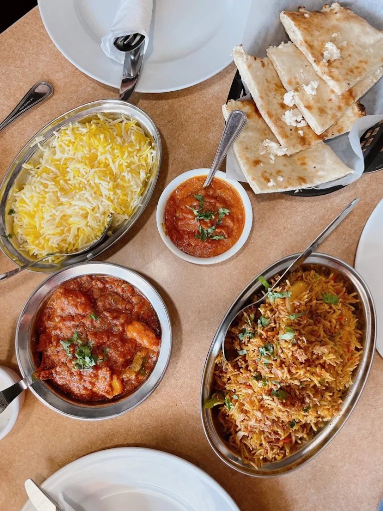 Indian meal spread at Mehfil Curry & Kebab