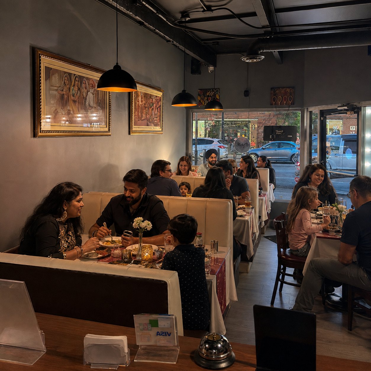 Warm dining room interior at Mehfil Curry & Kebab