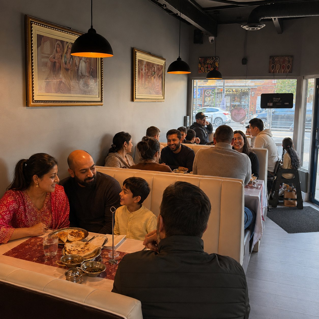 Warm dining room interior at Mehfil Curry & Kebab