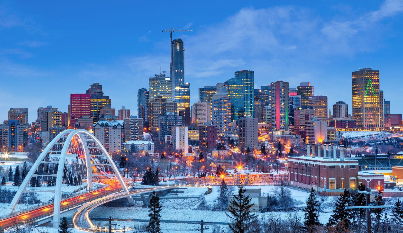 Edmonton downtown skyline at winter dusk