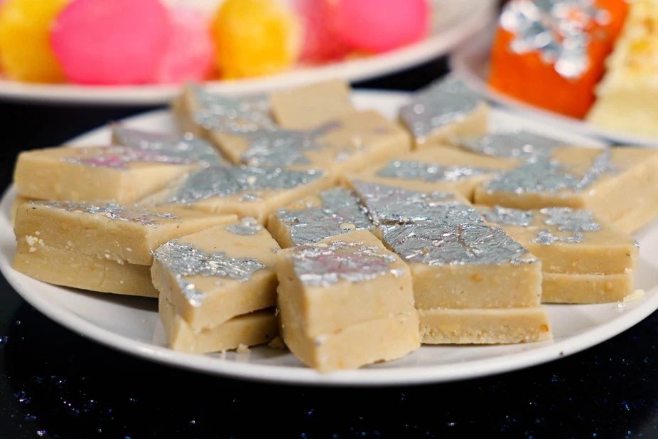 Assorted Indian sweets and mithai on a plate