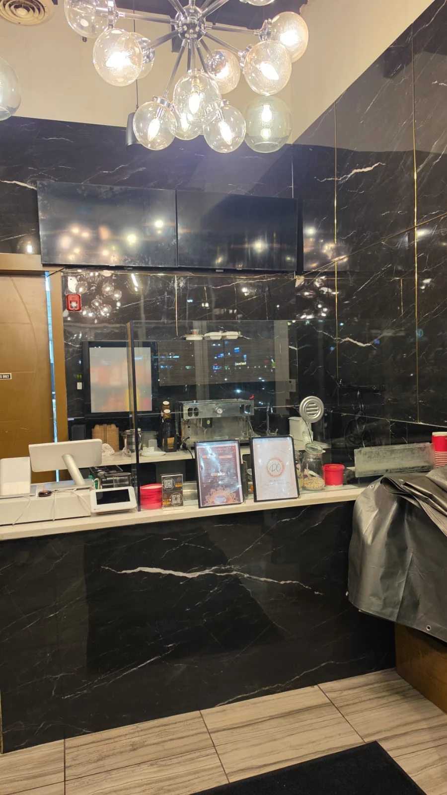 Portrait view of the restaurant counter