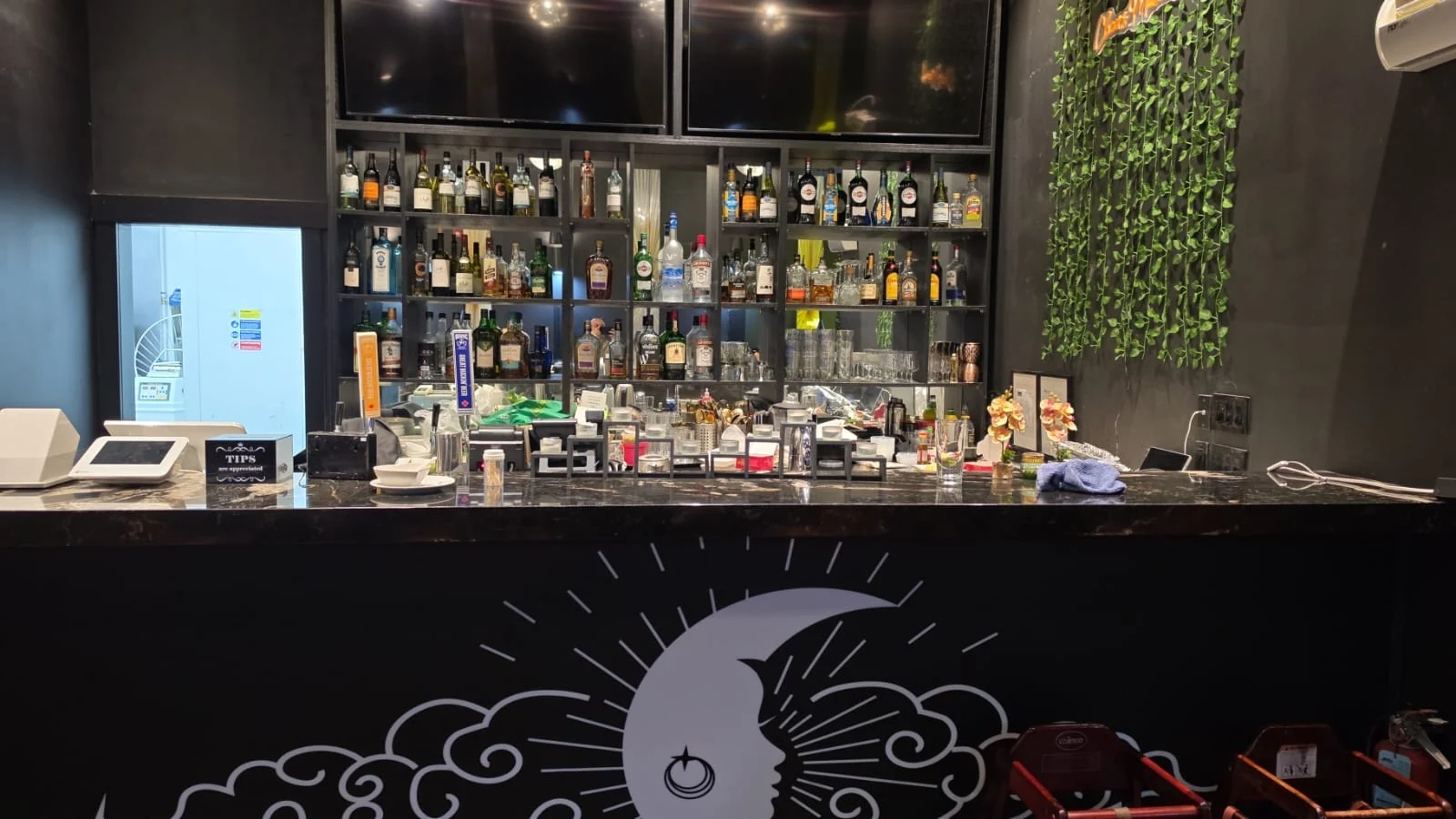 Restaurant counter and shelving