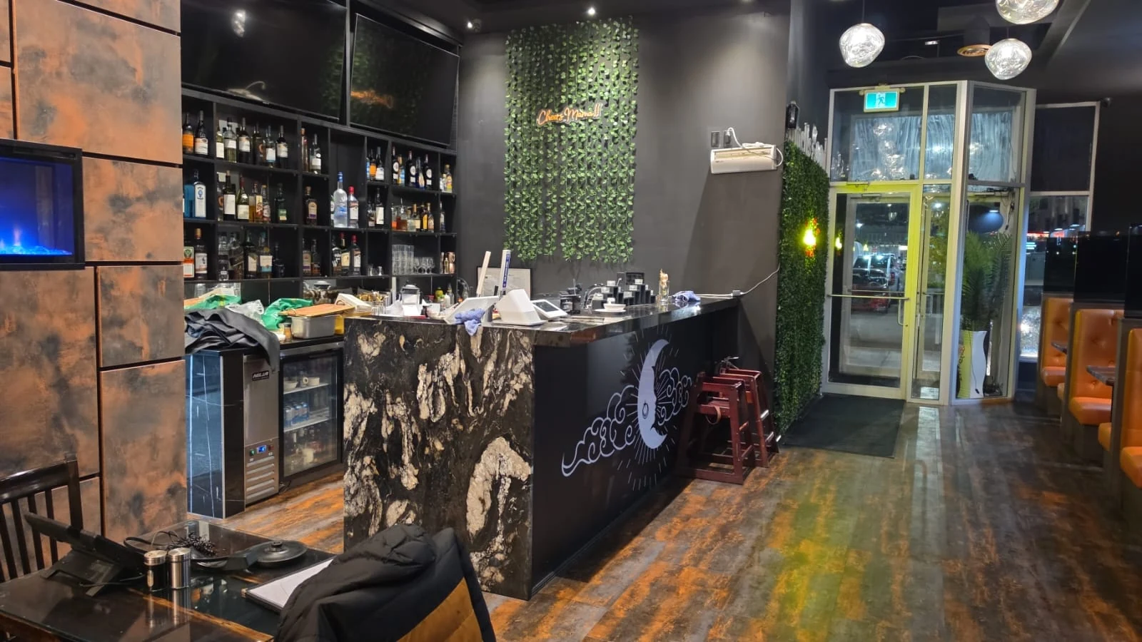 Restaurant entrance and counter area