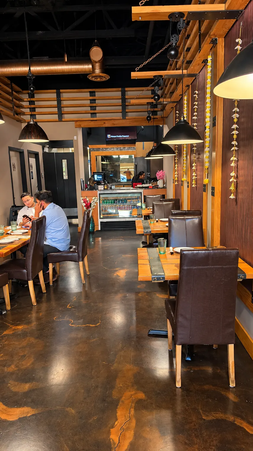 View through the Agnii dining room toward the service area