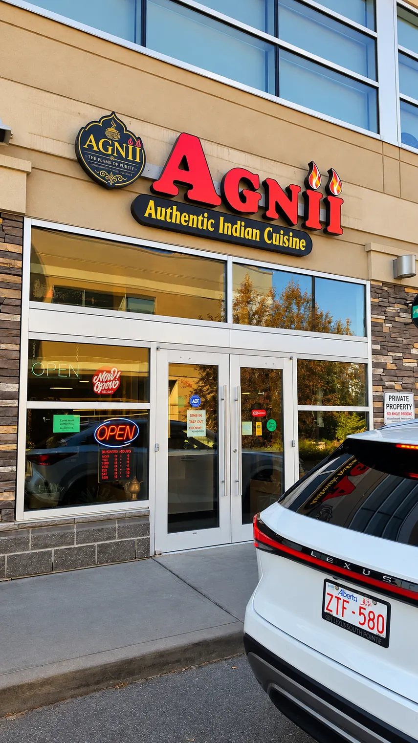 Agnii restaurant entrance and signage in Edmonton