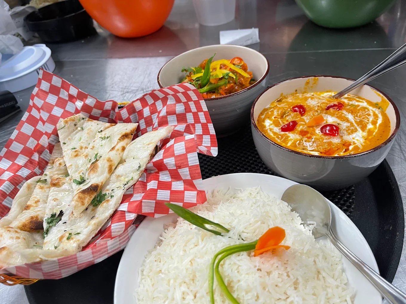 Classic Indian curries, rice and naan