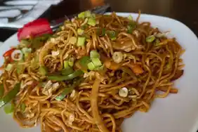 Vegetable Hakka Noodles with scallions