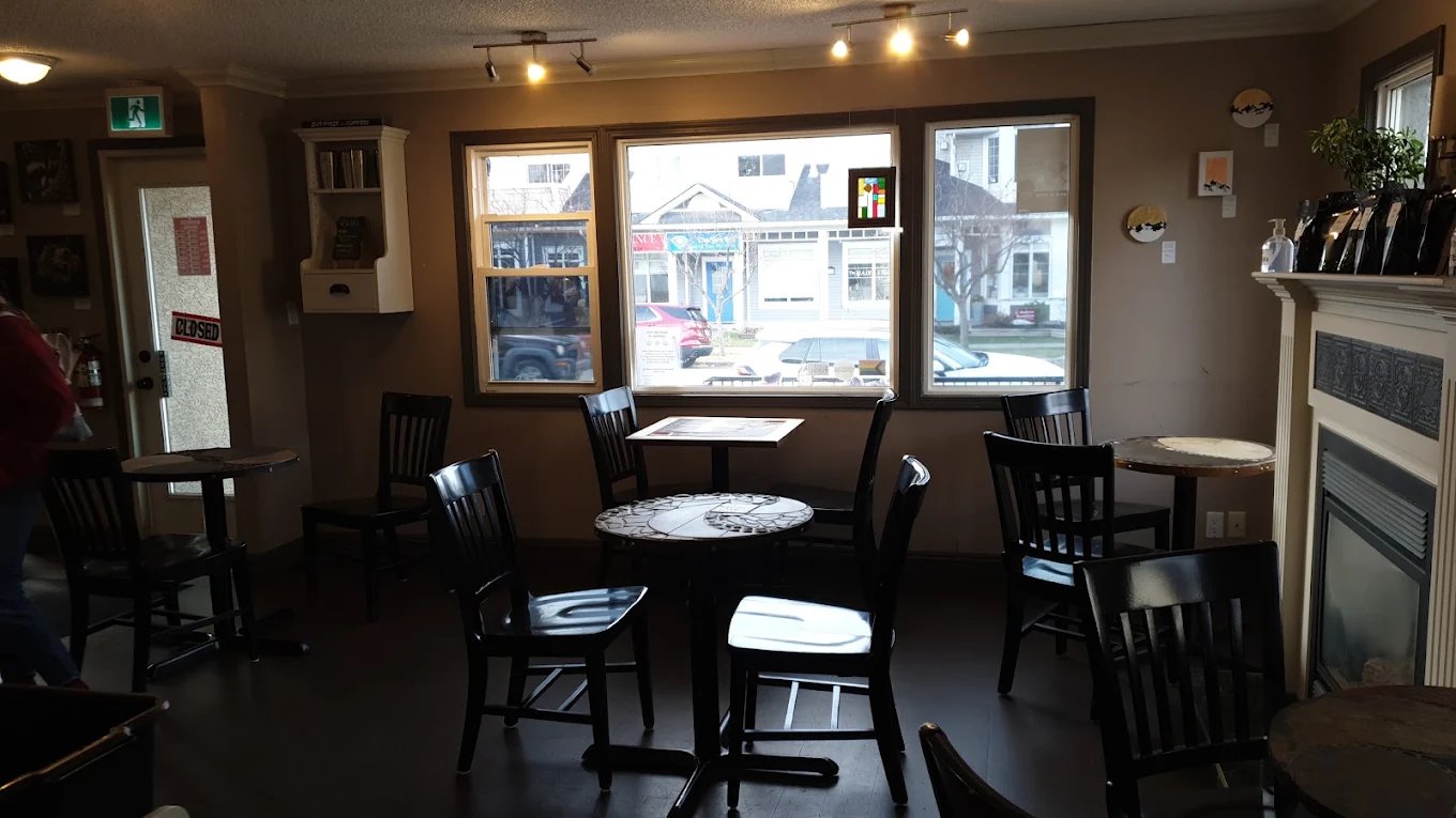Cozy cafe seating by the window