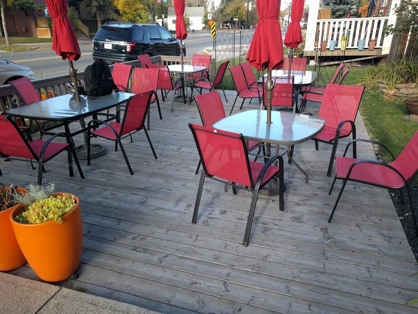 Sunny outdoor patio seating