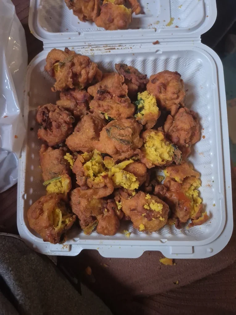 Freshly fried golden pakoras
