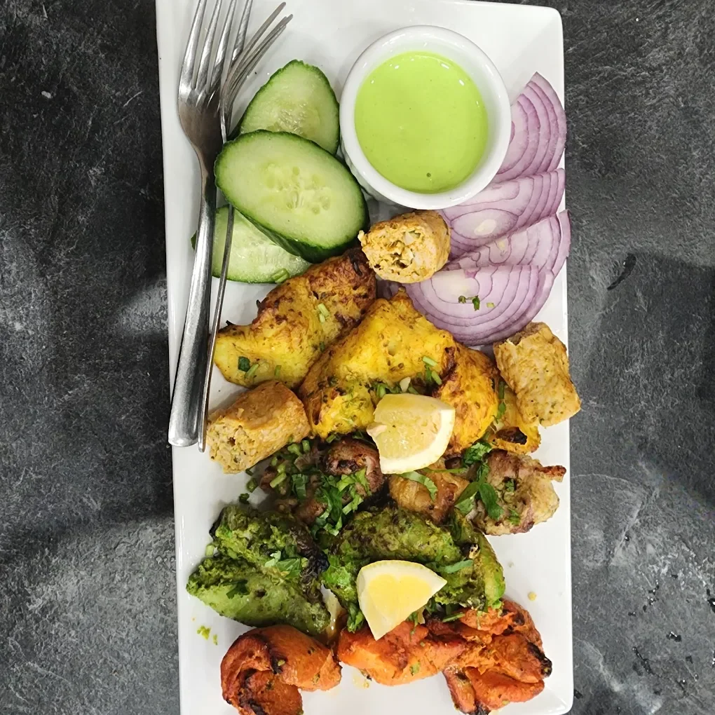 Assorted tandoori kebab platter with mint chutney